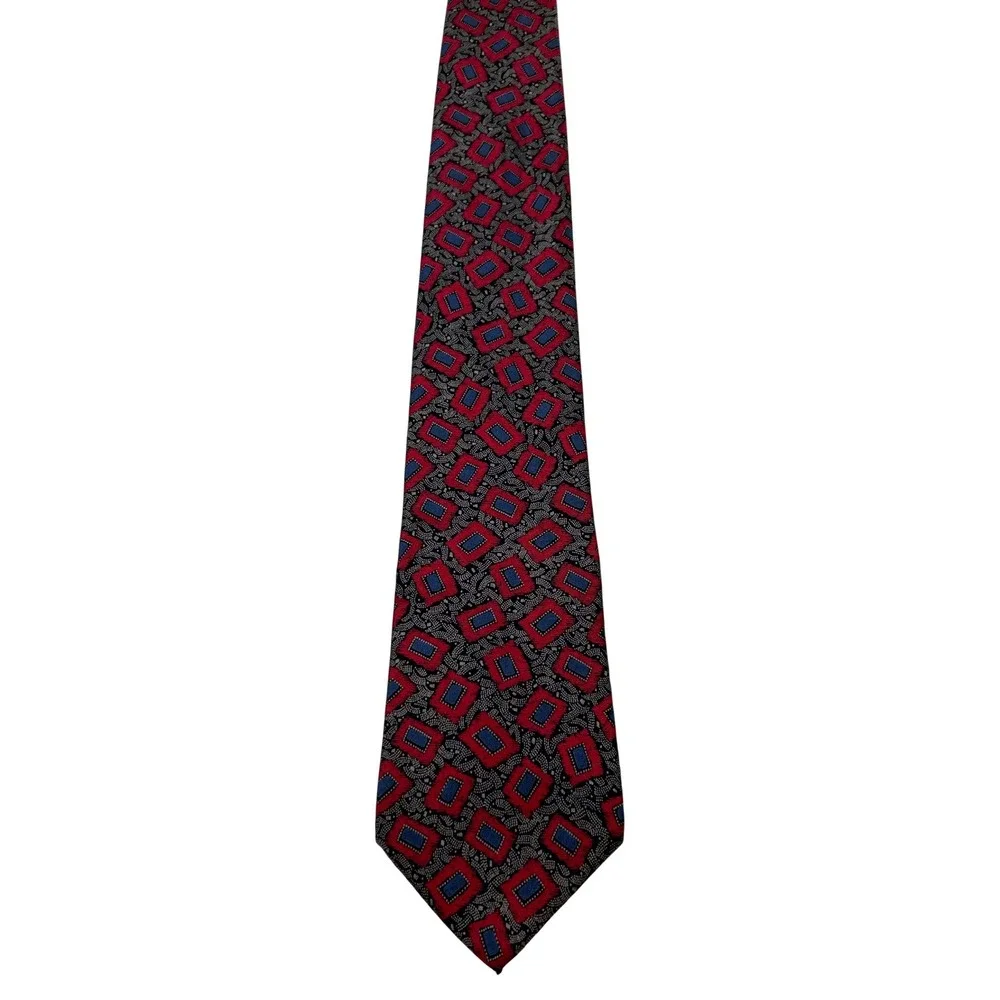 Charing Cross Mens Geometric Silk Hand Finished Necktie OS Red Blue Black Formal